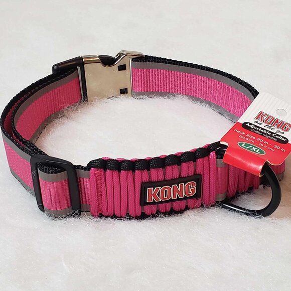 NEW! L/XL KONG Pink & Black *On the Go* Braided Reflective Adjustable Dog Collar - Picture 1 of 12